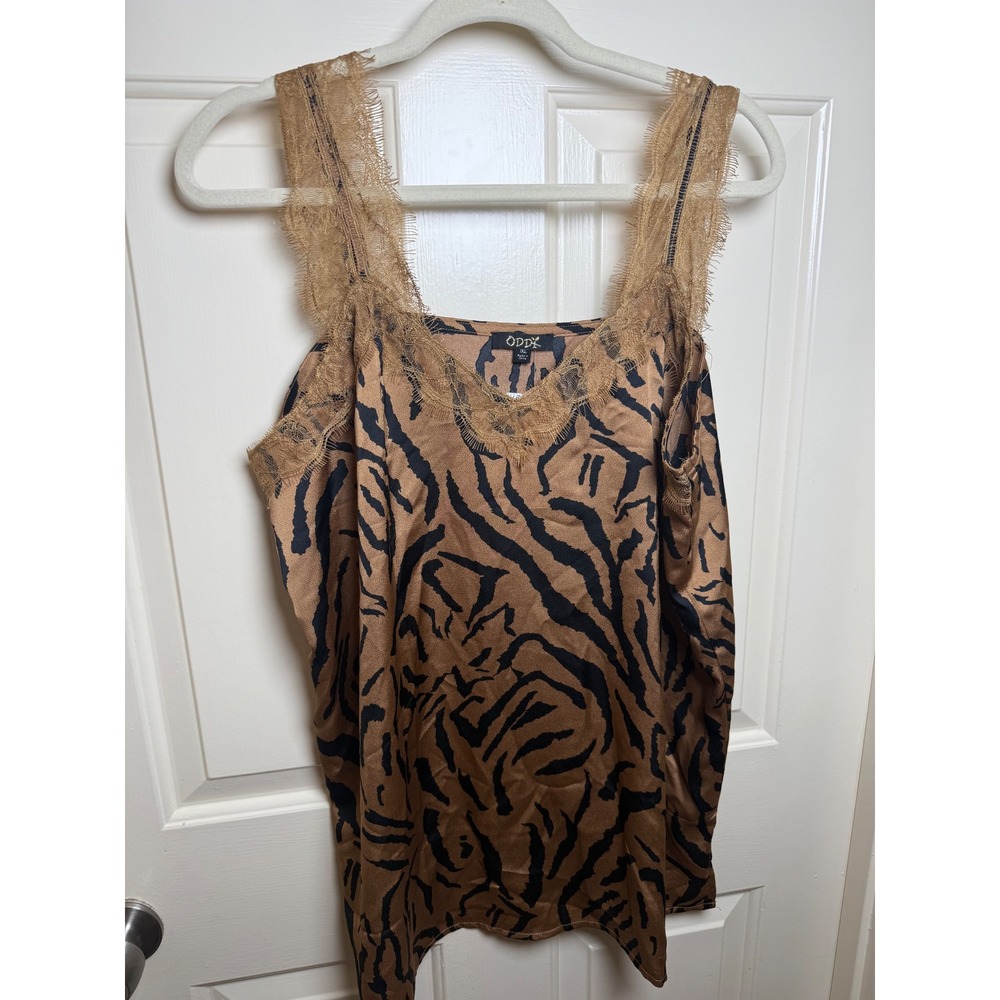 Oddi Women Tiger Print Lace Trim Camisole Top